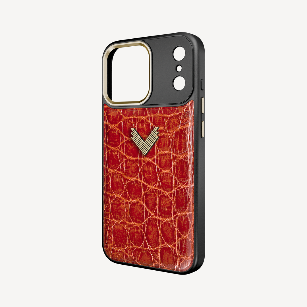 iPhone 17 Pro Phone Case, Crocodile Leather, Antique VLogo