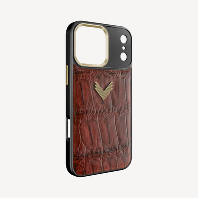 iPhone 17 Pro Phone Case, Crocodile Leather, Antique VLogo
