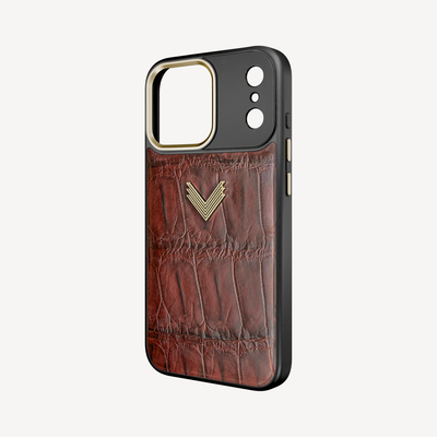 iPhone 17 Pro Phone Case, Crocodile Leather, Antique VLogo