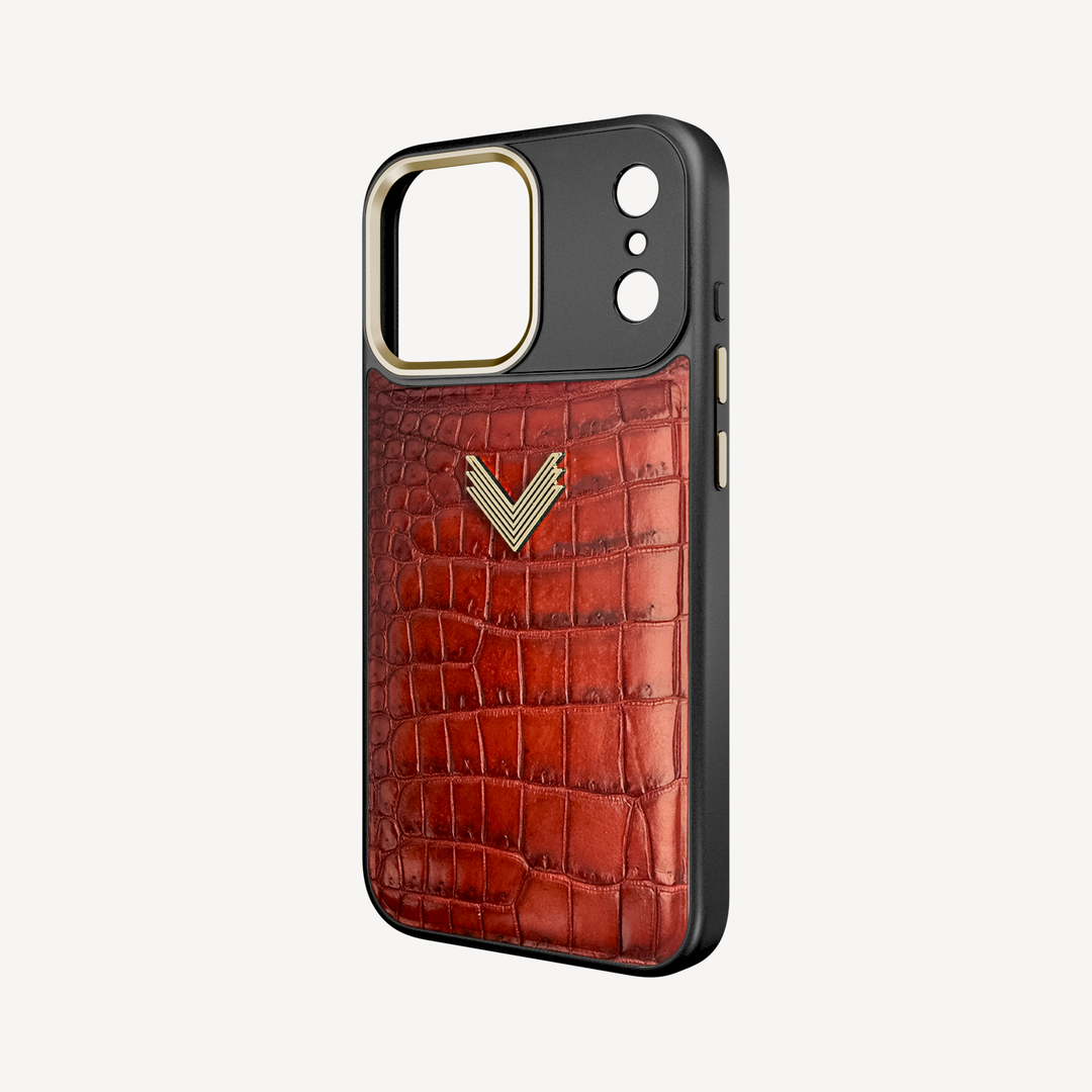 iPhone 17 Pro Max Phone Case, Crocodile Leather, Antique VLogo