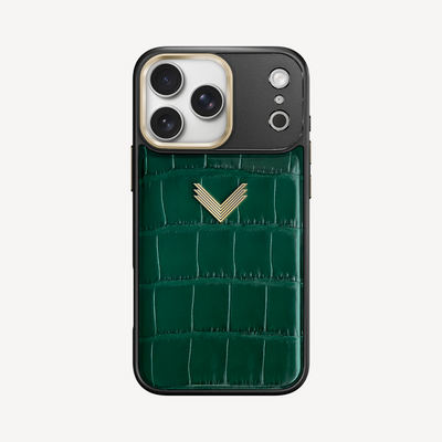iPhone 17 Pro Phone Case, Crocodile Leather, Antique VLogo