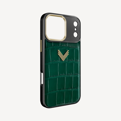 iPhone 17 Pro Phone Case, Crocodile Leather, Antique VLogo