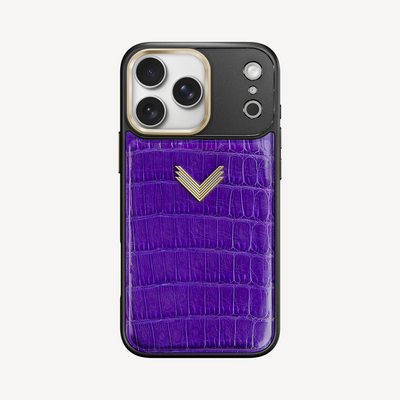 iPhone 17 Pro Max Phone Case, Crocodile Leather, Antique VLogo