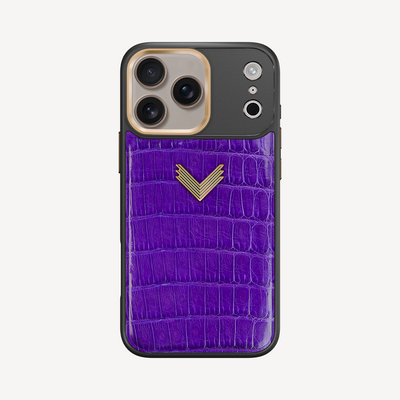 iPhone 17 Pro Max Phone Case, Crocodile Leather, Antique VLogo