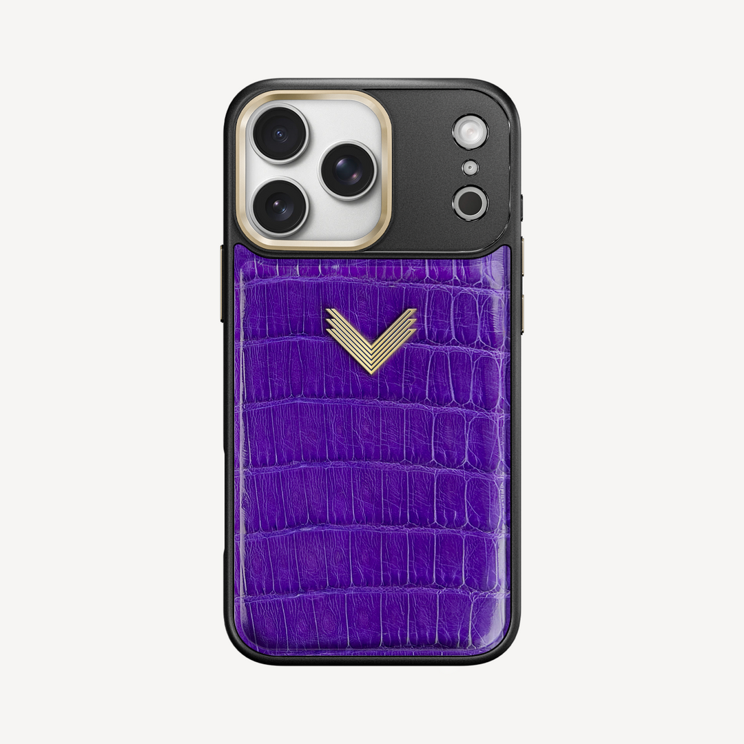 iPhone 17 Pro Phone Case, Crocodile Leather, Antique VLogo