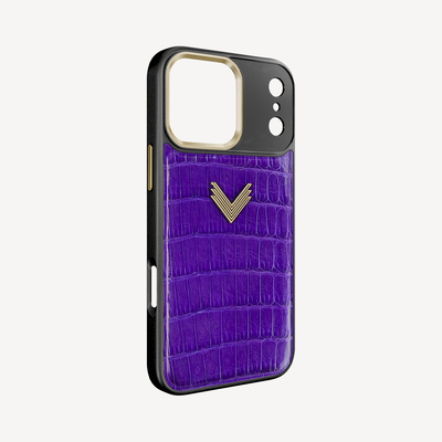 iPhone 17 Pro Phone Case, Crocodile Leather, Antique VLogo