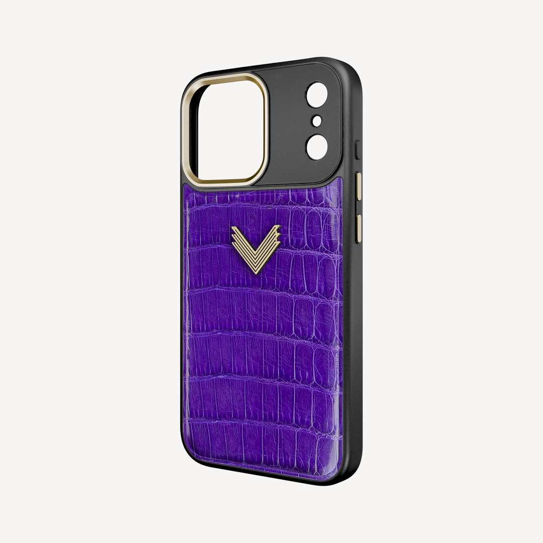 iPhone 17 Pro Phone Case, Crocodile Leather, Antique VLogo
