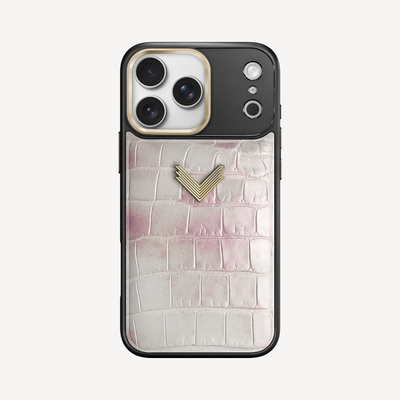 iPhone 17 Pro Phone Case, Crocodile Leather, Antique VLogo