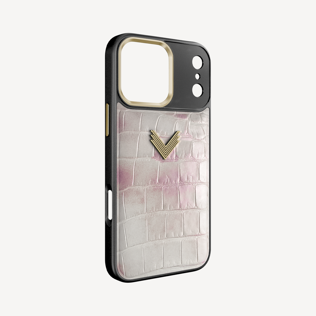 iPhone 17 Pro Phone Case, Crocodile Leather, Antique VLogo