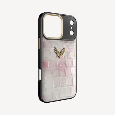 iPhone 17 Pro Phone Case, Crocodile Leather, Antique VLogo
