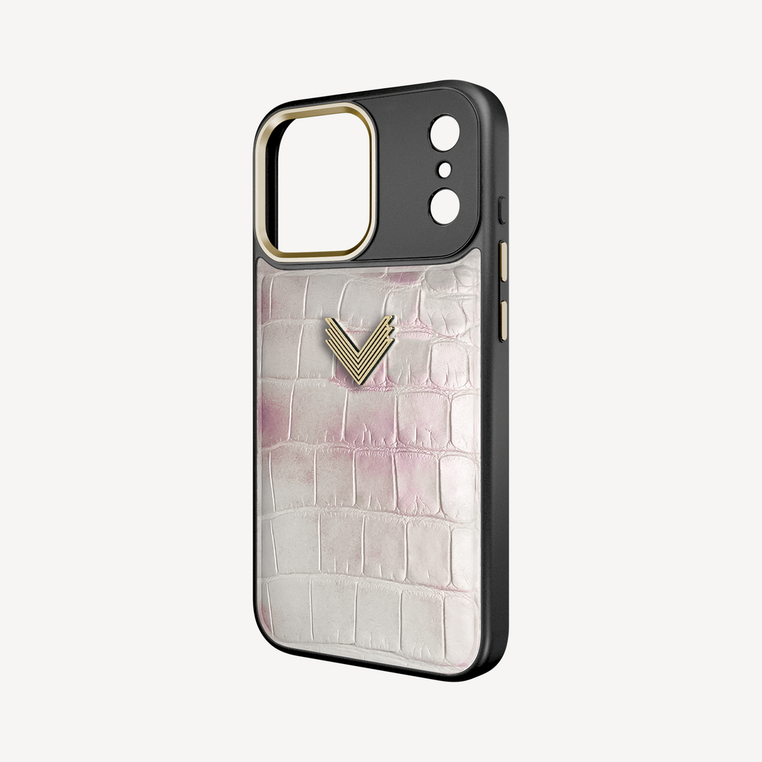 iPhone 17 Pro Max Phone Case, Crocodile Leather, Antique VLogo