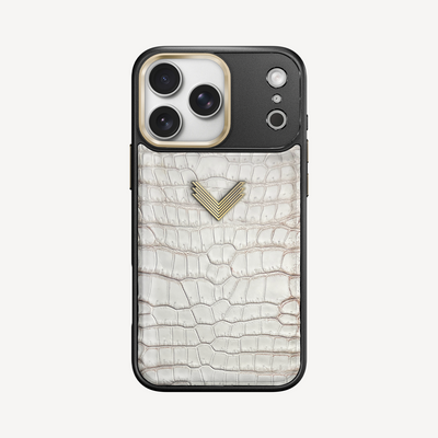 iPhone 16 Pro Max Phone Case, Crocodile Leather, Antique VLogo