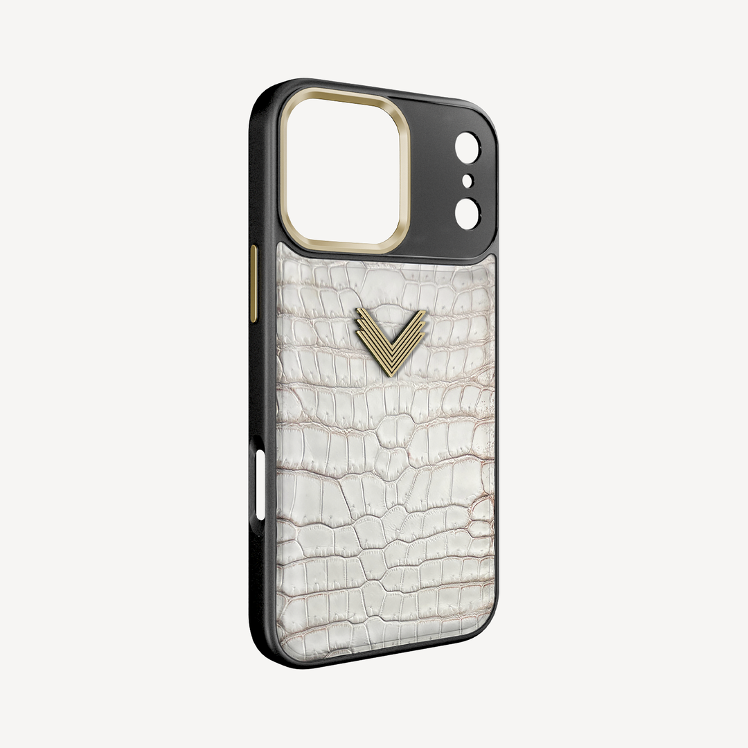 iPhone 16 Pro Max Phone Case, Crocodile Leather, Antique VLogo