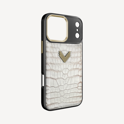 iPhone 16 Pro Max Phone Case, Crocodile Leather, Antique VLogo