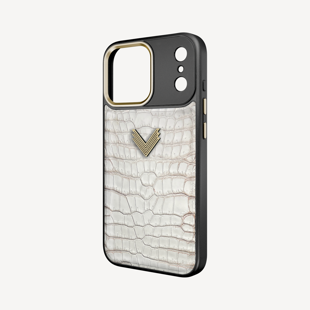 iPhone 16 Pro Max Phone Case, Crocodile Leather, Antique VLogo