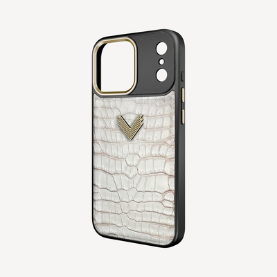iPhone 16 Pro Max Phone Case, Crocodile Leather, Antique VLogo