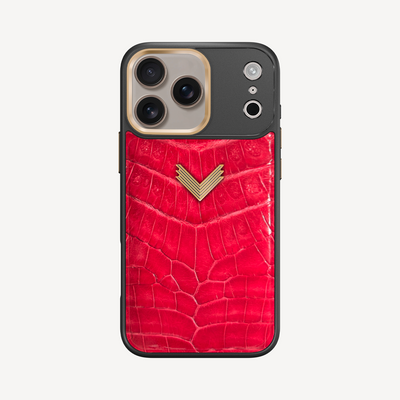 iPhone 17 Pro Max Phone Case, Crocodile Leather, Antique VLogo