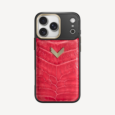 iPhone 17 Pro Max Phone Case, Crocodile Leather, Antique VLogo