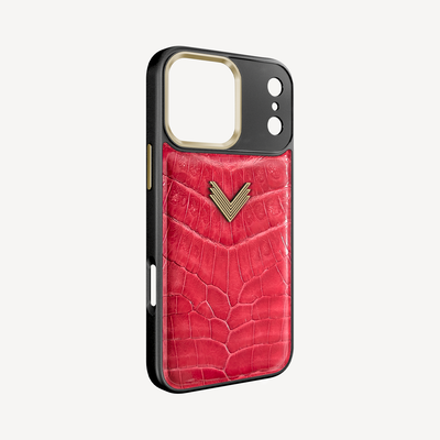iPhone 17 Pro Max Phone Case, Crocodile Leather, Antique VLogo