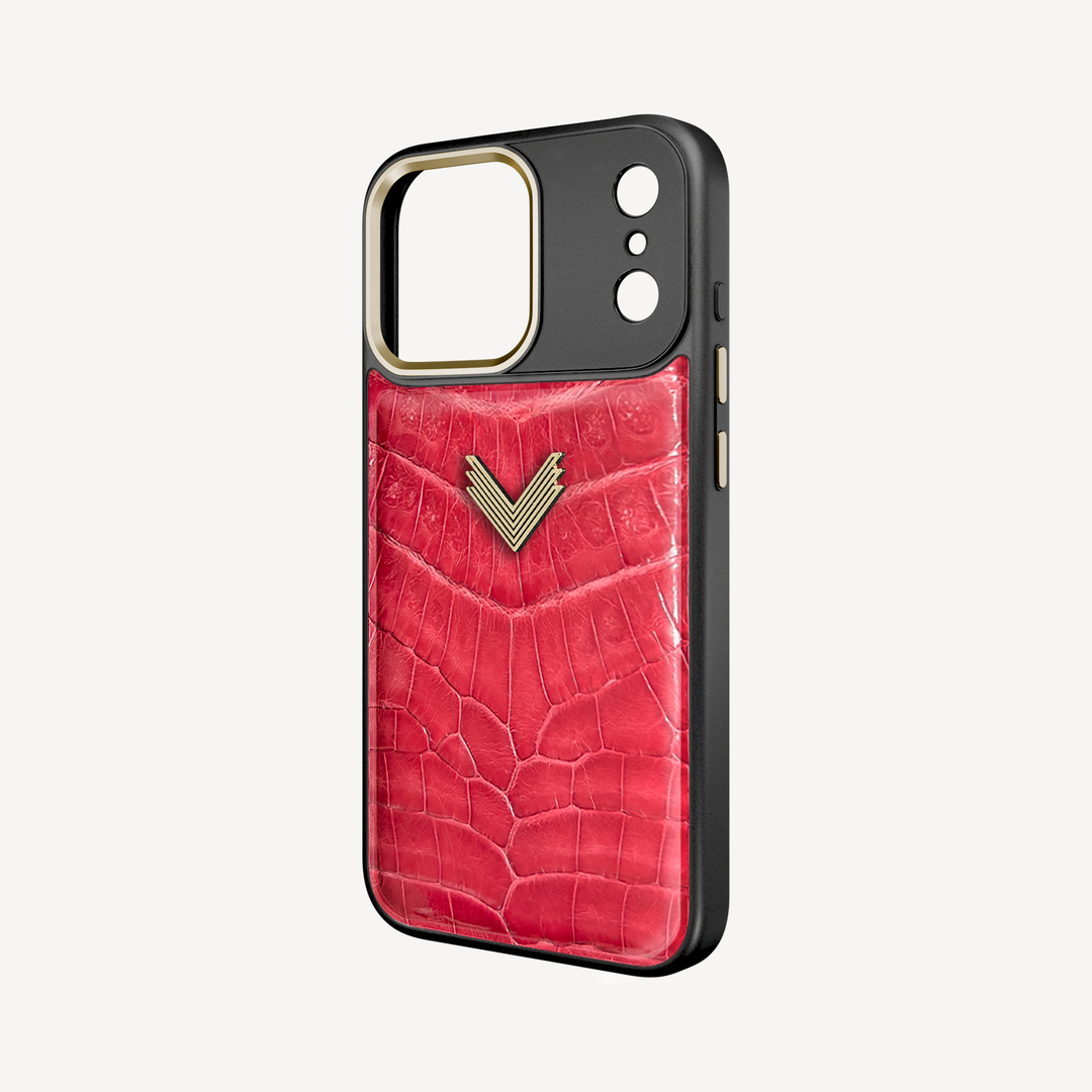 iPhone 17 Pro Max Phone Case, Crocodile Leather, Antique VLogo