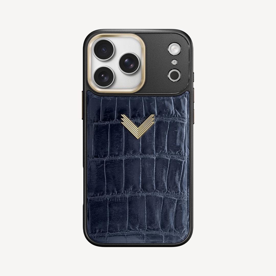 iPhone 17 Pro Phone Case, Crocodile Leather, Antique VLogo