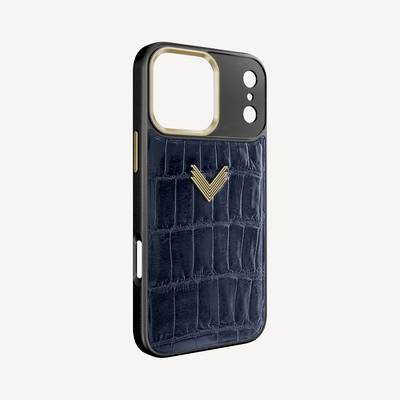 iPhone 17 Pro Phone Case, Crocodile Leather, Antique VLogo