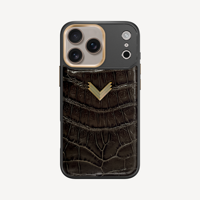 iPhone 17 Pro Phone Case, Crocodile Leather, Antique VLogo