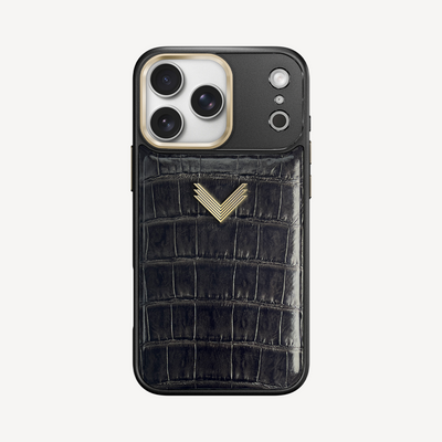 iPhone 17 Pro Phone Case, Crocodile Leather, Antique VLogo