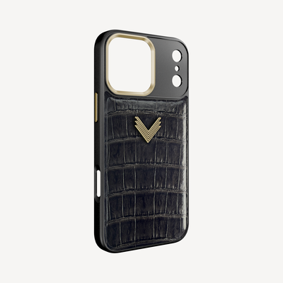 iPhone 17 Pro Phone Case, Crocodile Leather, Antique VLogo