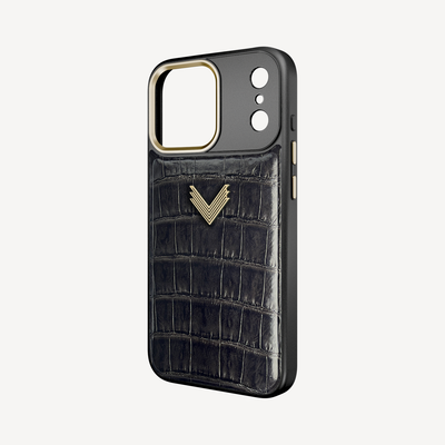 iPhone 17 Pro Phone Case, Crocodile Leather, Antique VLogo
