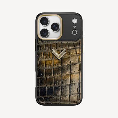 iPhone 17 Pro Phone Case, Crocodile Leather, Antique VLogo