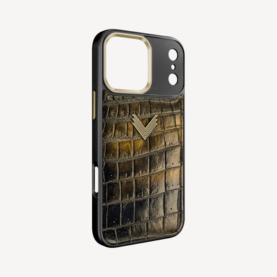 iPhone 17 Pro Phone Case, Crocodile Leather, Antique VLogo