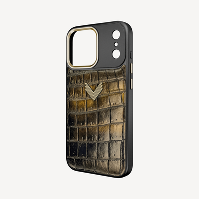 iPhone 17 Pro Phone Case, Crocodile Leather, Antique VLogo