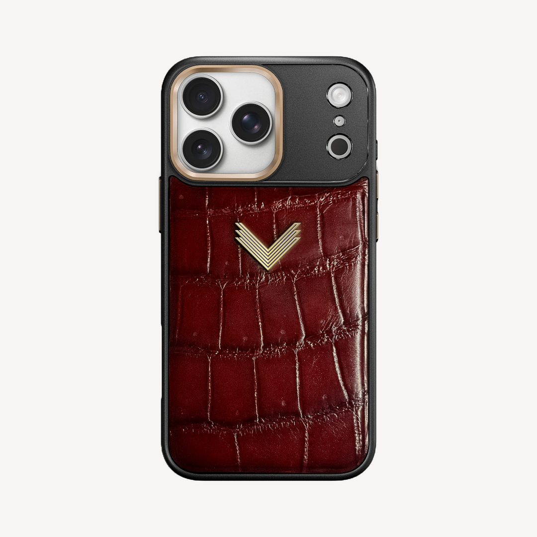 iPhone 18 Pro Max Phone Case, Crocodile Leather, Antique VLogo