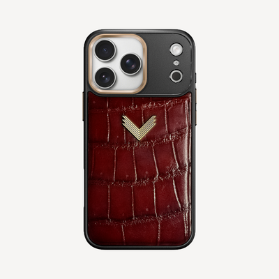 iPhone 18 Pro Phone Case, Crocodile Leather, Antique VLogo