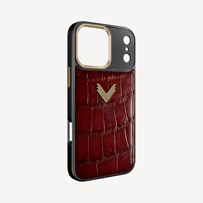 iPhone 18 Pro Max Phone Case, Crocodile Leather, Antique VLogo