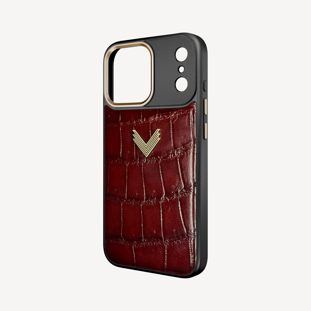 iPhone 18 Pro Max Phone Case, Crocodile Leather, Antique VLogo