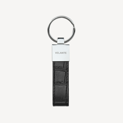 Keyring, Calf Leather, Crocodile Texture, Silver
