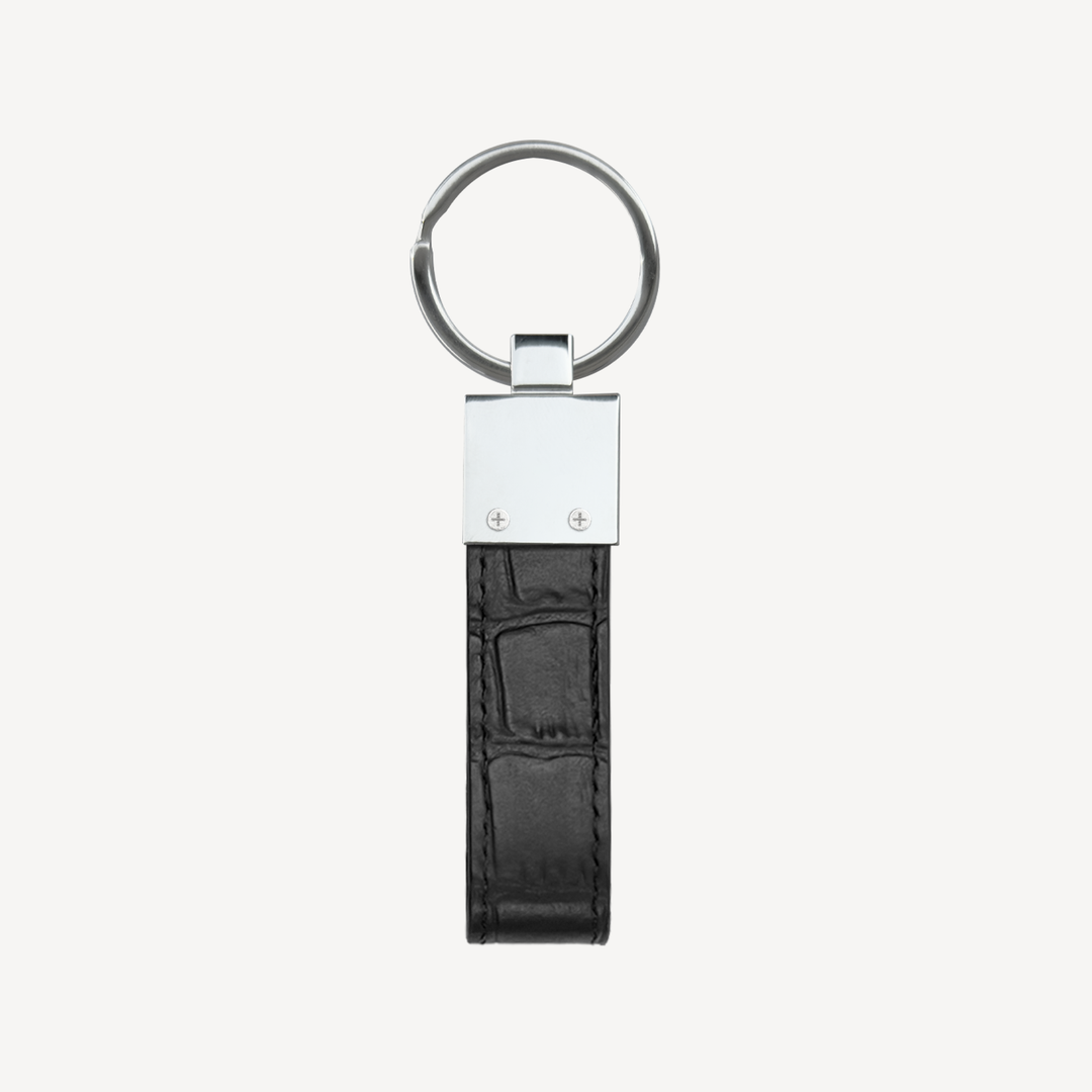 Keyring, Calf Leather, Crocodile Texture, Silver