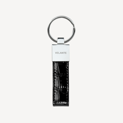 Keyring, Calf Leather, Crocodile Texture, Silver