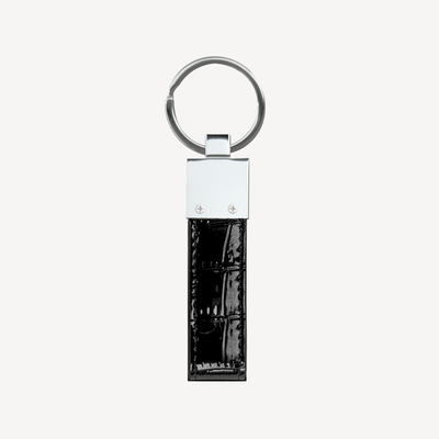 Keyring, Calf Leather, Crocodile Texture, Silver