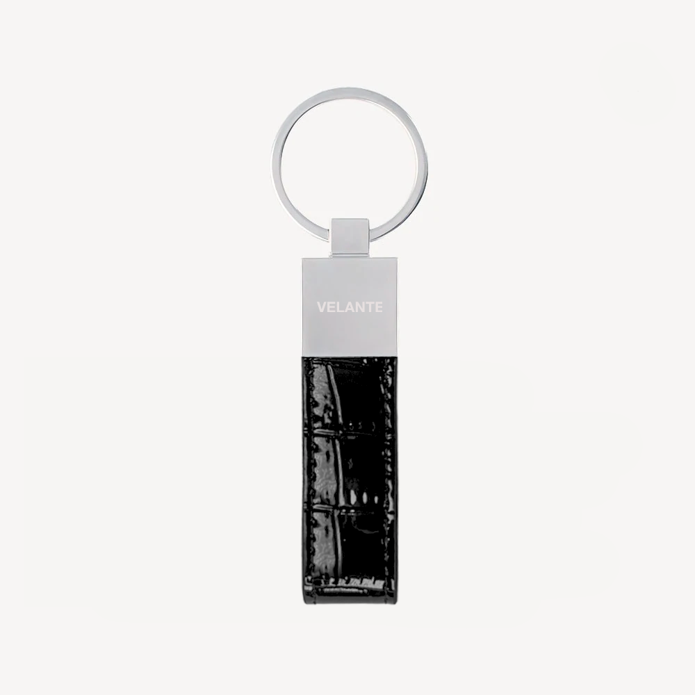 Keyring, Calf Leather, Crocodile Texture, Silver