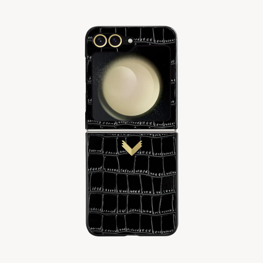 Samsung Z Flip 6 Phone Case, Calf Leather, Crocodile Texture