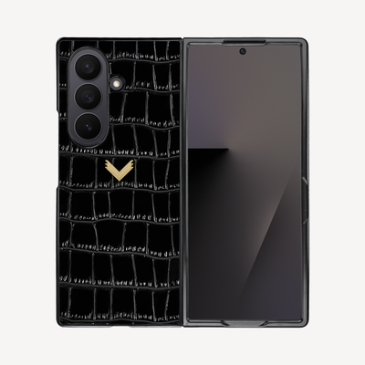 Samsung Z Fold 7 Phone Case, Calf Leather, Crocodile Texture
