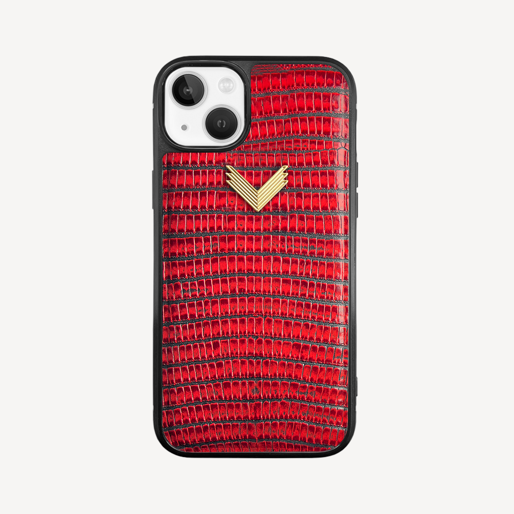 iPhone 14 Phone Case, Calf Leather, Lizard Texture