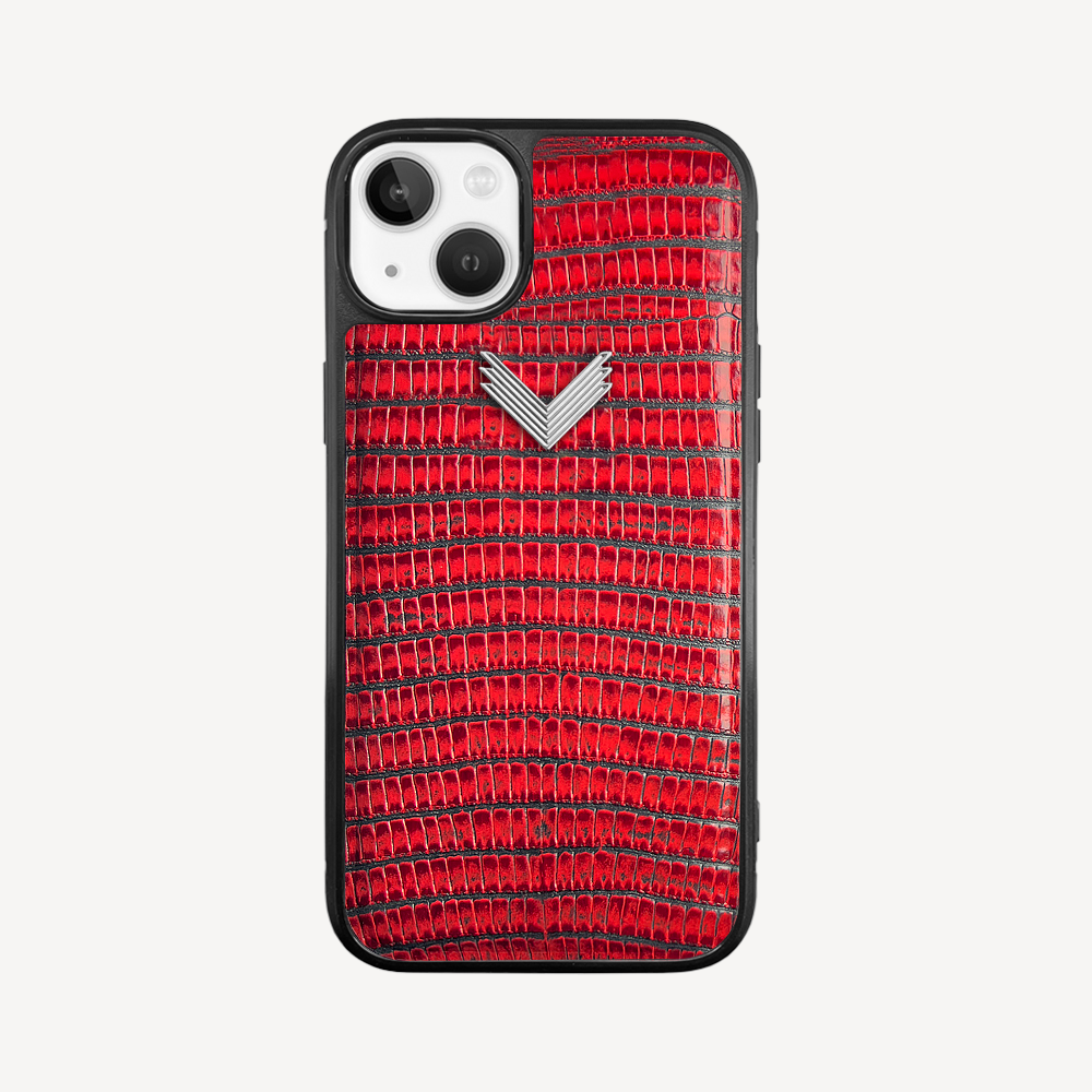 iPhone 14 Plus Phone Case, Calf Leather, Lizard Texture