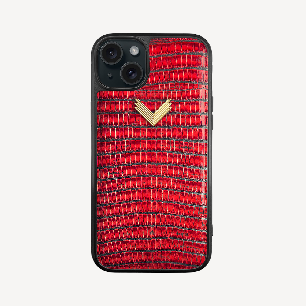 iPhone 15 Phone Case, Calf Leather, Lizard Texture