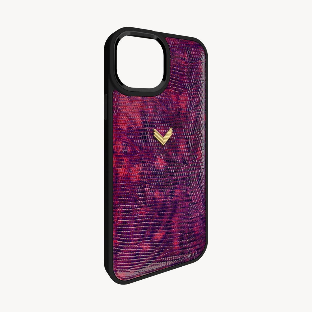 iPhone 14 Plus Phone Case, Calf Leather, Lizard Texture