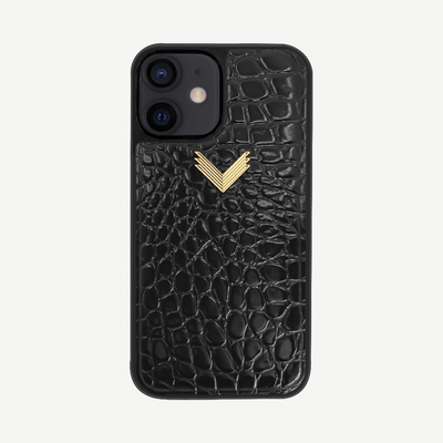iPhone 12 Mini Phone Case, Calf Leather, Crocodile Texture