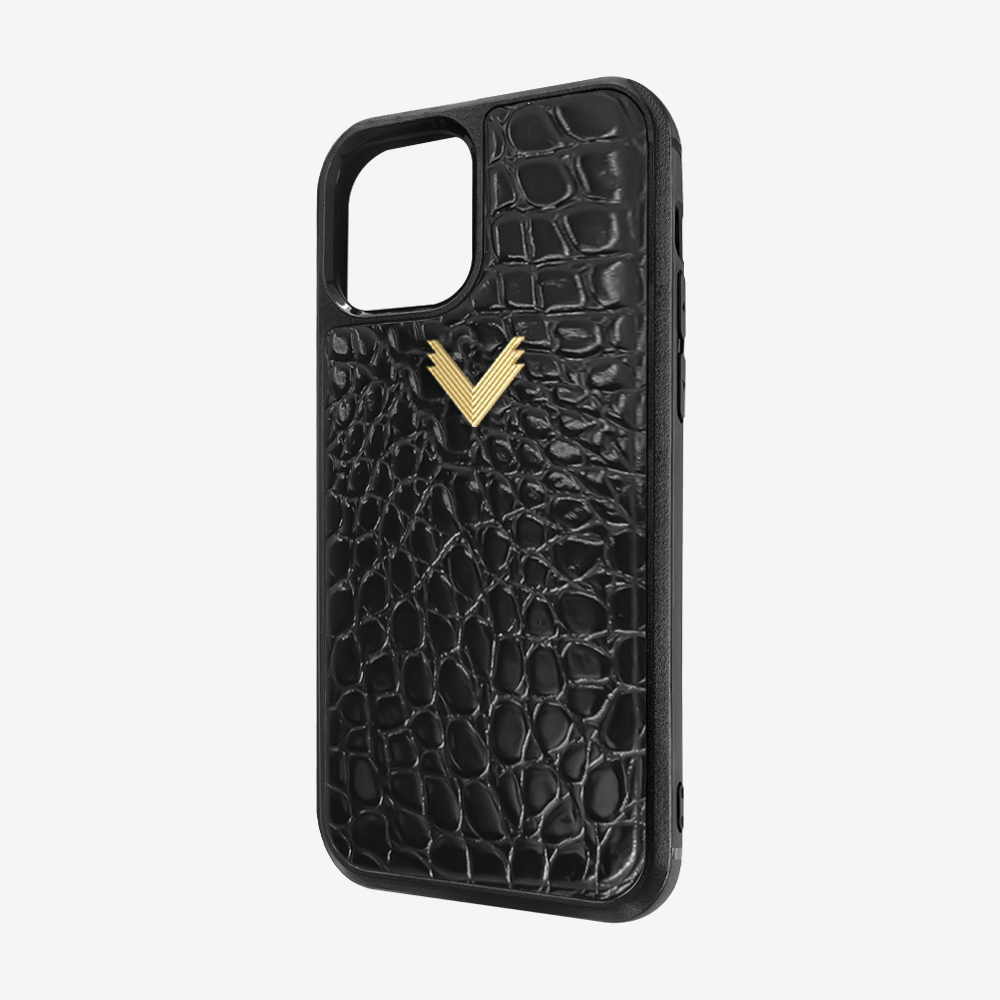 iPhone 12 Mini Phone Case, Calf Leather, Crocodile Texture